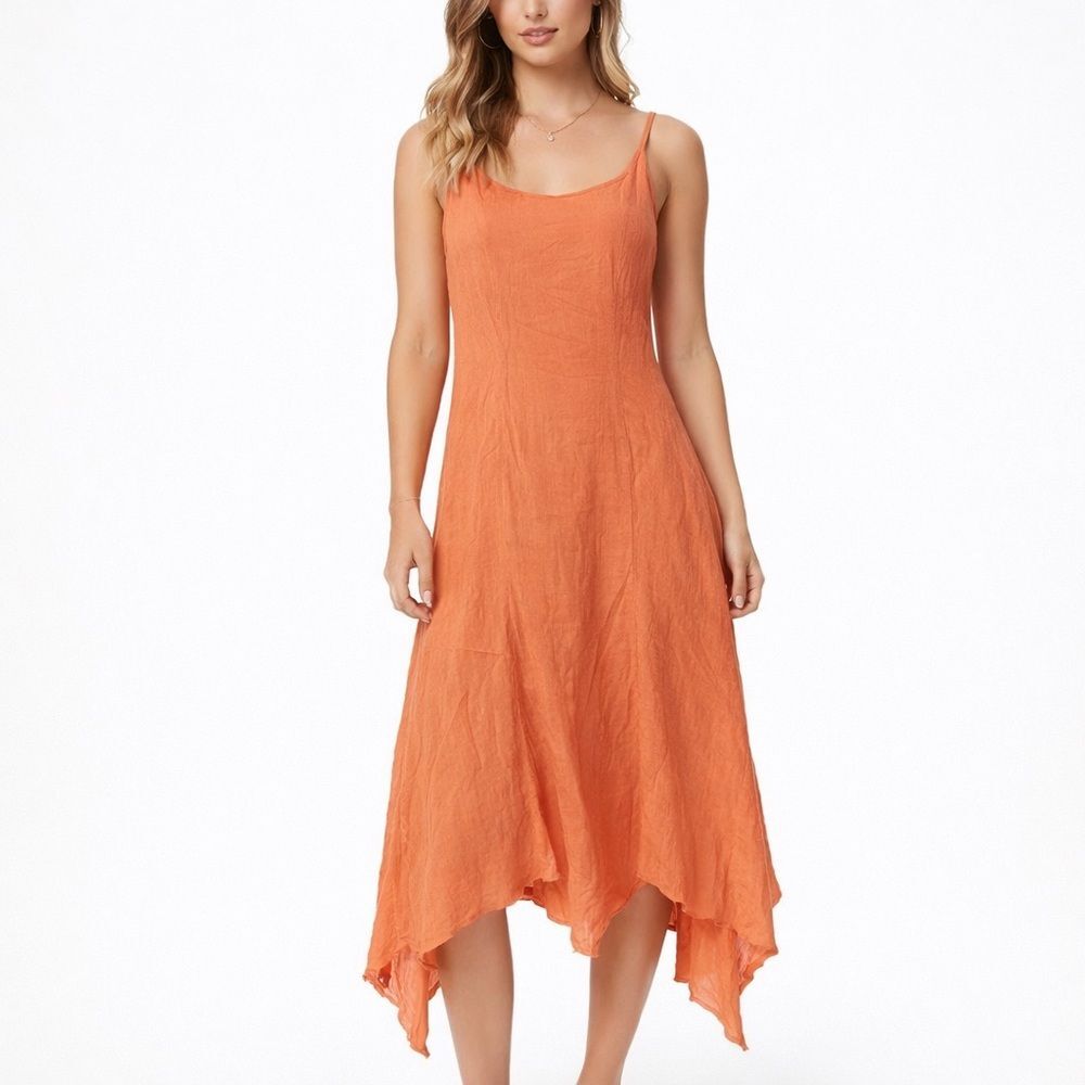 Spiegel Orange Coral Cotton Midi Asymmetrical Dress Size Small Boho